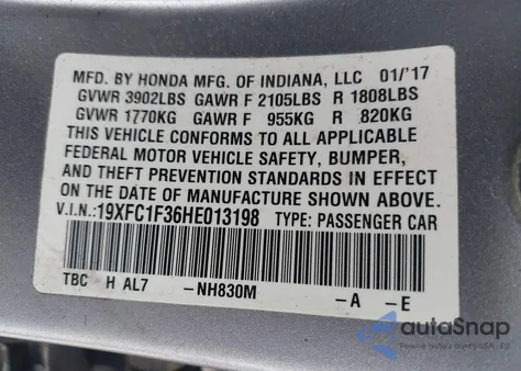 2017 Honda Civic Ex-T from USA, damaged, VIN 19XFC1F36HE013198